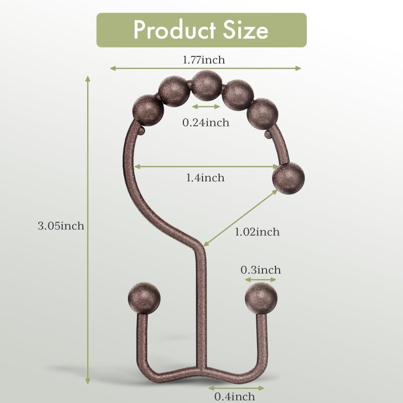 Amazer Shower Curtain Rings, Stainless Steel Shower Curtain Hooks Rings, 12 Pcs Double Glide Shower Rings for Bathroom Shower Curtain Rods Dual Rust-Resistant Shower Hooks, Bronze - Image 2